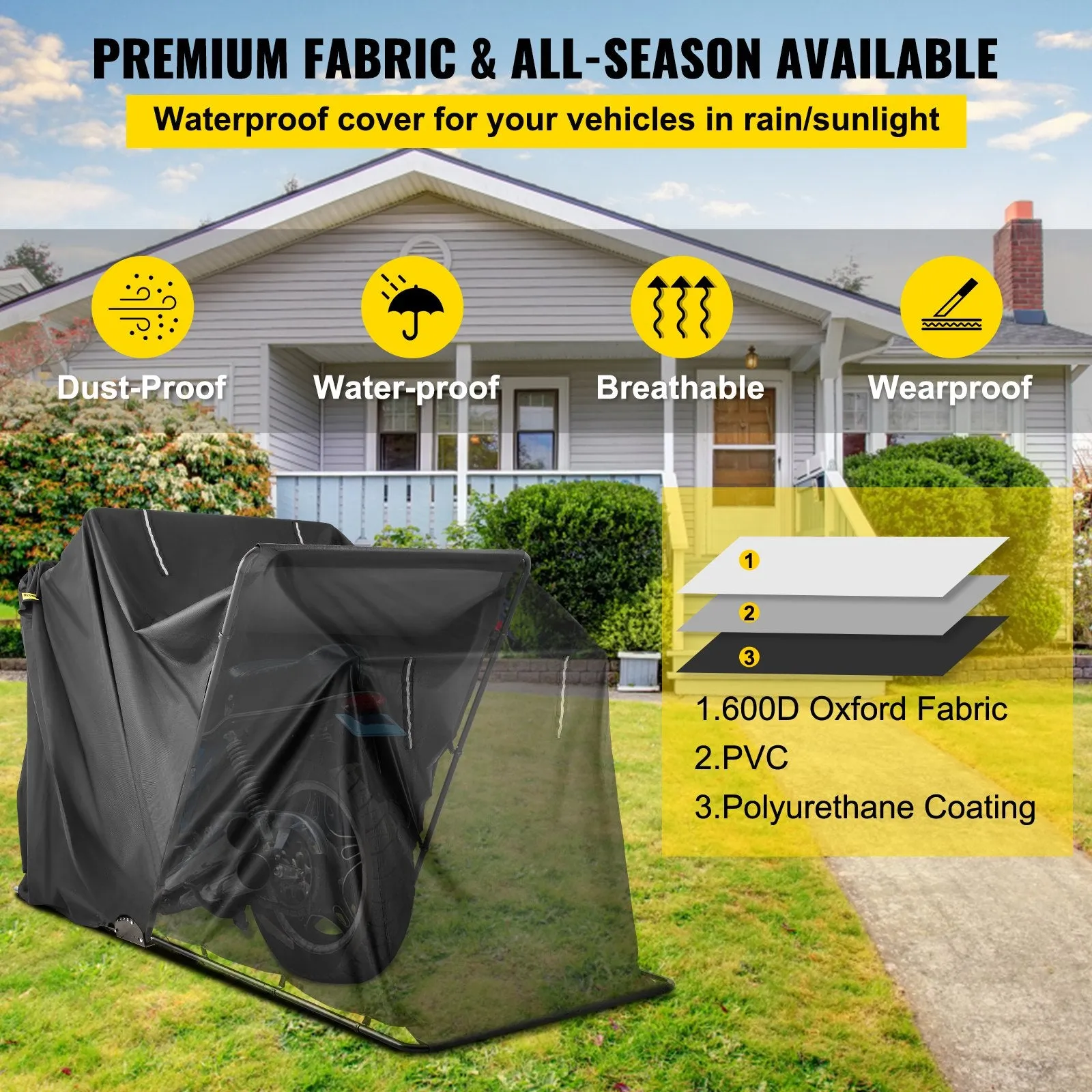 Vevor Motorcycle Shelter Retractable Heavy Duty Storage Cover Waterproof New