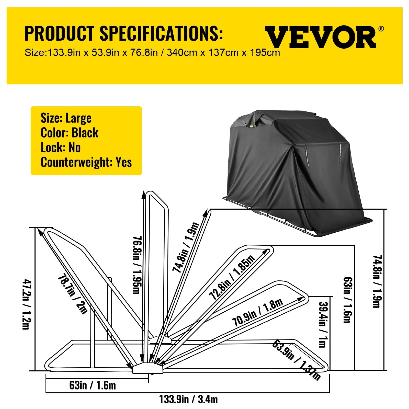 Vevor Motorcycle Shelter Retractable Heavy Duty Storage Cover Waterproof New