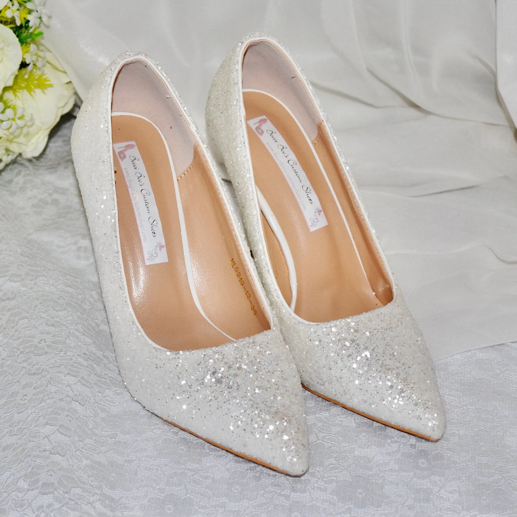 White Glitter Bridal Shoes - UK4/US6.5