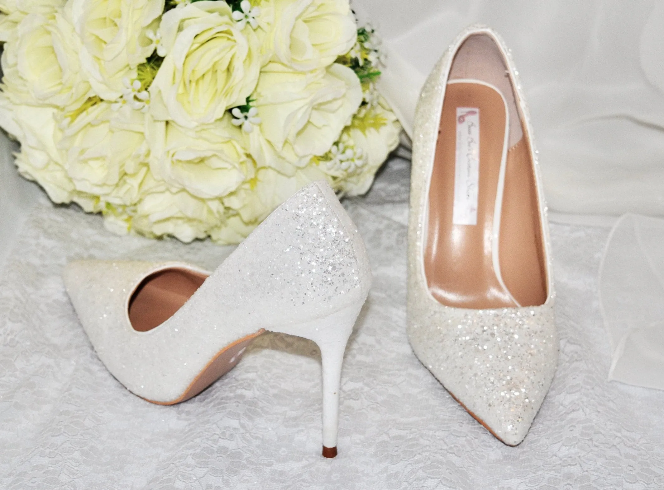 White Glitter Bridal Shoes - UK4/US6.5