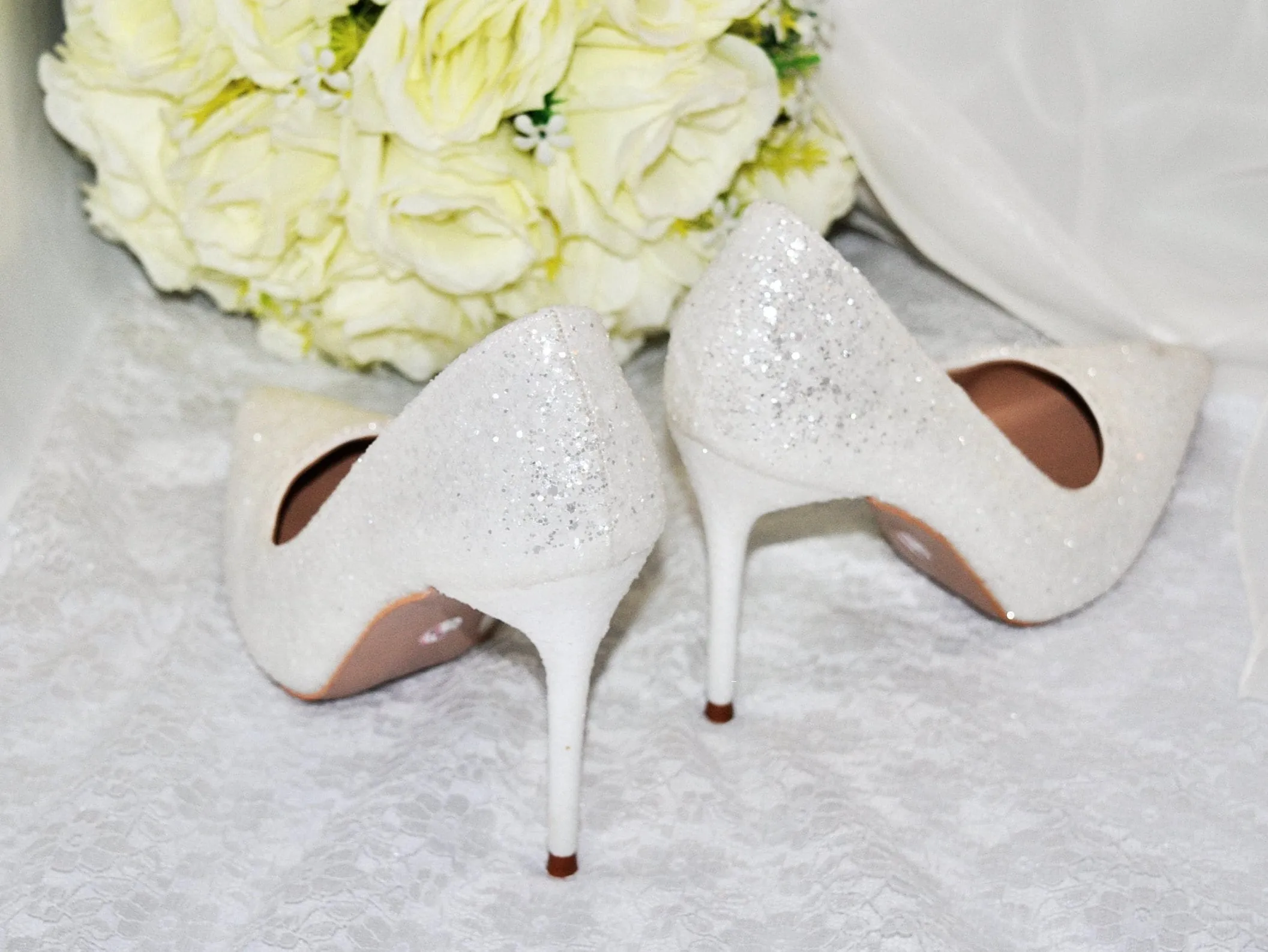 White Glitter Bridal Shoes - UK4/US6.5