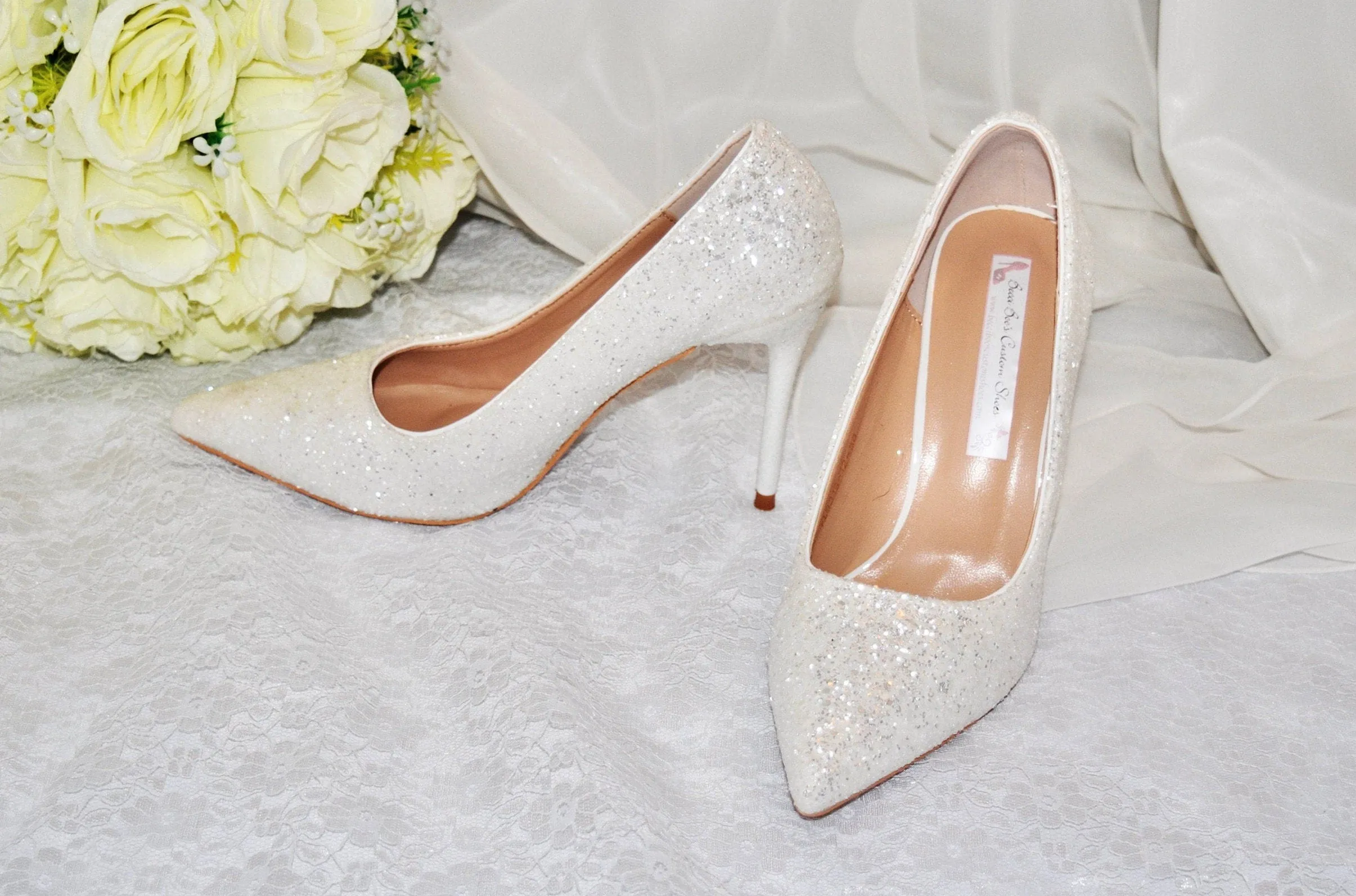 White Glitter Bridal Shoes - UK4/US6.5