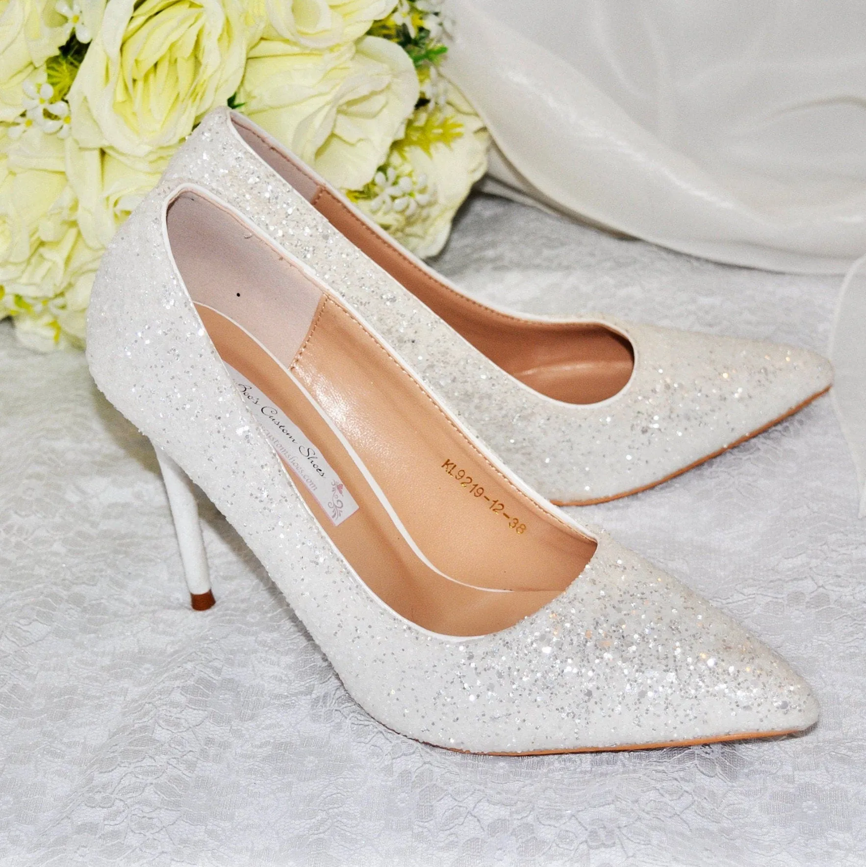 White Glitter Bridal Shoes - UK4/US6.5
