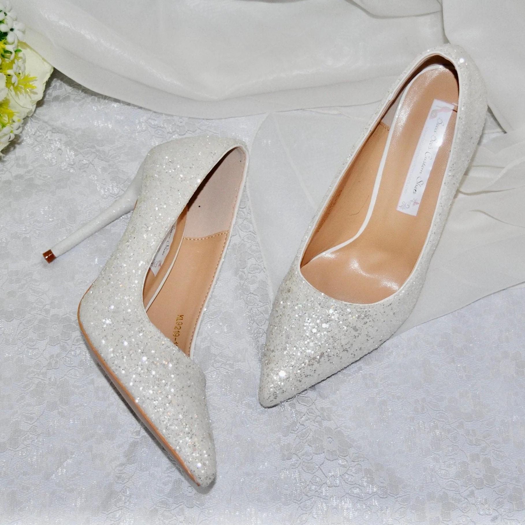 White Glitter Bridal Shoes - UK4/US6.5