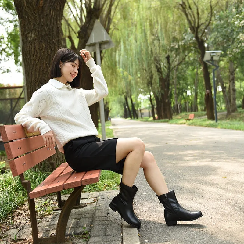 Wide Fit Leather Side Zip Mid Calf Boots For Winter Designer Shoes in Black
