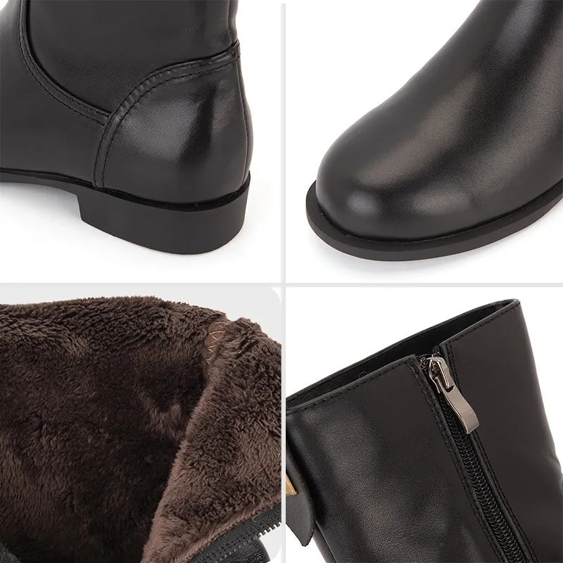 Wide Fit Leather Side Zip Mid Calf Boots For Winter Designer Shoes in Black