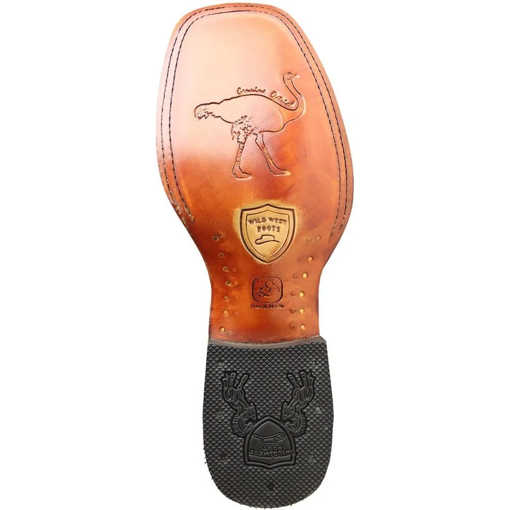 Wild West Boots #28240505 Men's | Color Brown | Men's Wild West Ostrich Leg Boots Square Toe Handcrafted