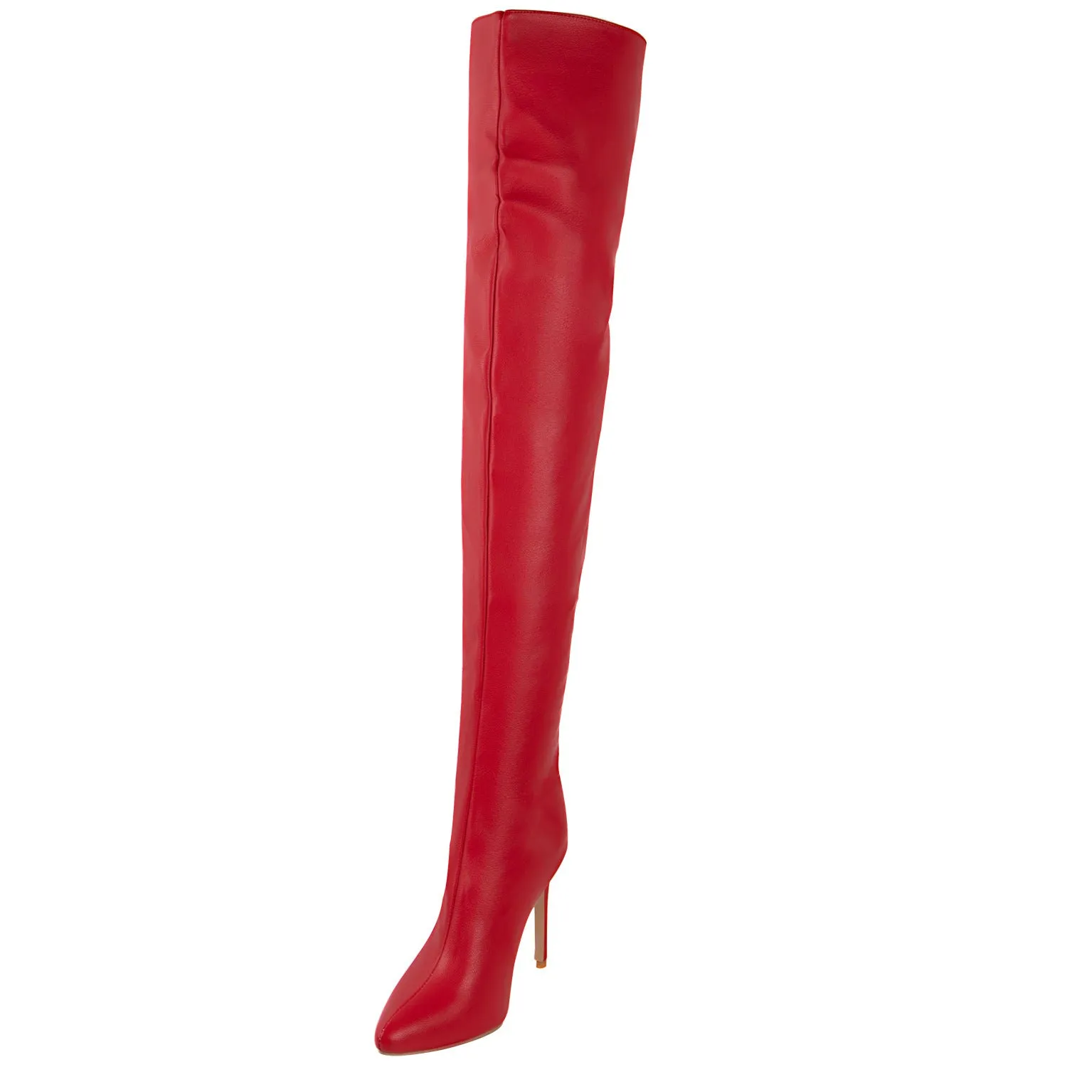 Women's black red sexy pointed toe stiletto thigh high boots with back zipper