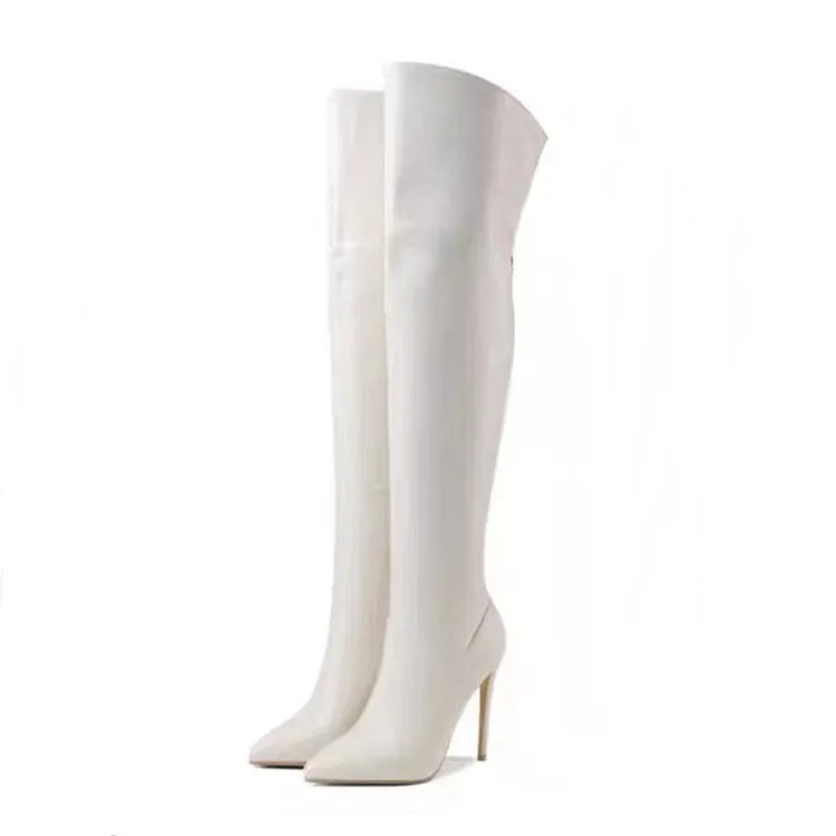Women's black red sexy pointed toe stiletto thigh high boots with back zipper