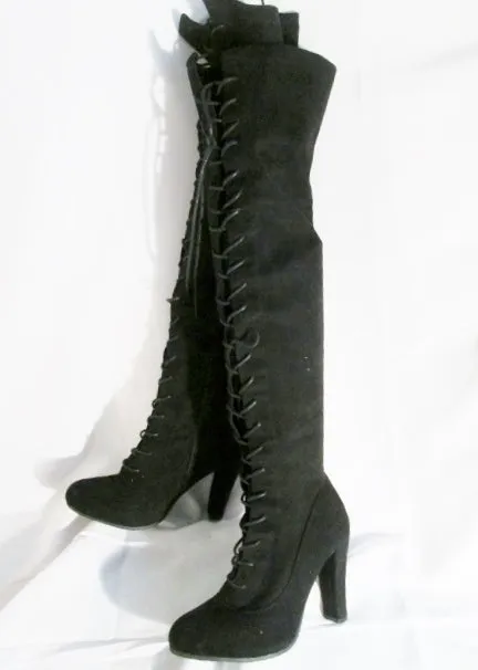 Womens FOREVER Thigh Stiletto Boots FETISH Party Victorian Witch BLACK 7.5 Kinky Tall