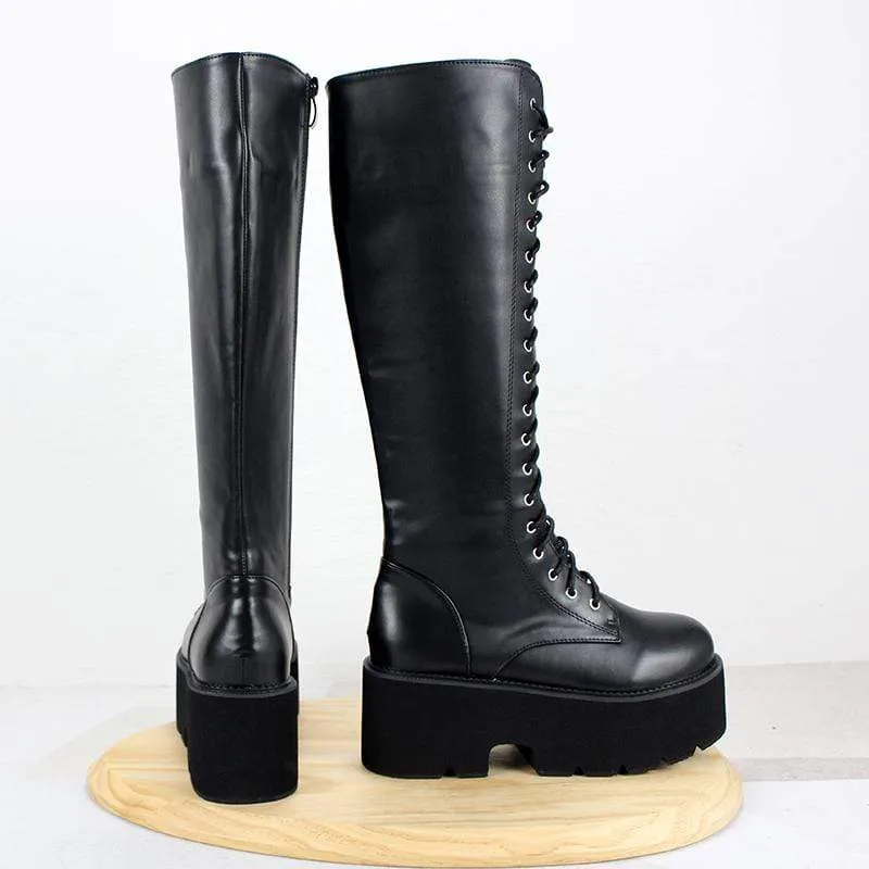 Women's Gothic Punk Lace-up Zipper Thigh High Boots