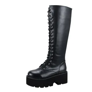 Women's Gothic Punk Lace-up Zipper Thigh High Boots