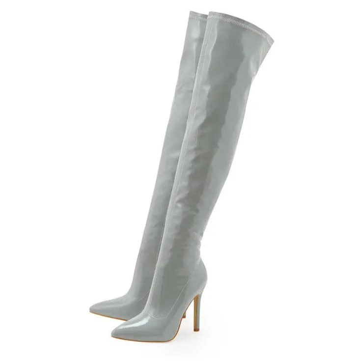 Women's Over The Knee Boots Stiletto High Heels Pointed Toe Side Zip Shoes
