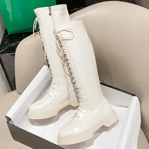 Women's Solid Color Stretch Slim Trendy Boots With Side Zipper