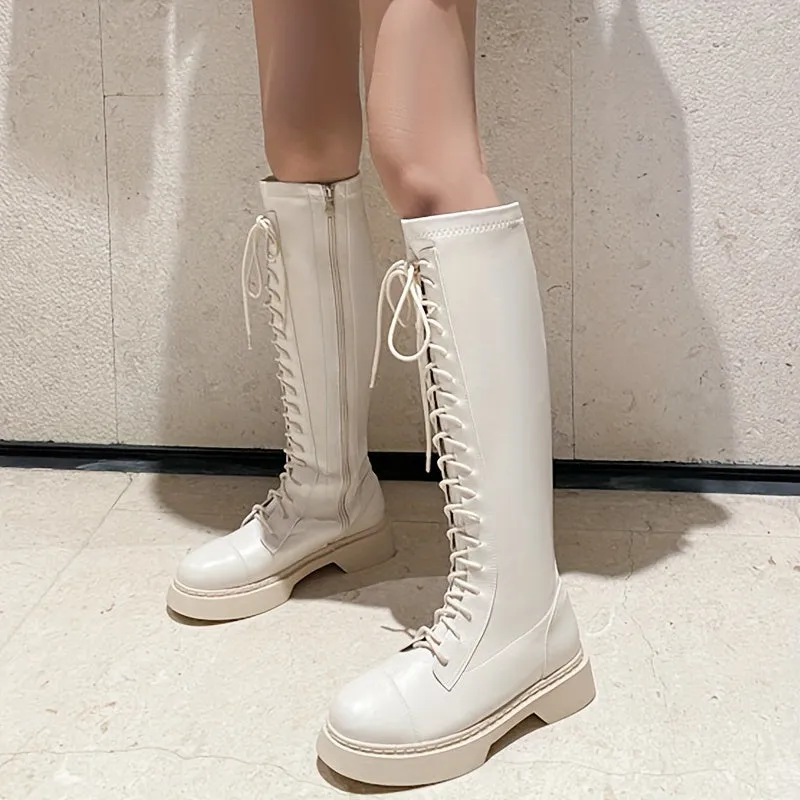 Women's Solid Color Stretch Slim Trendy Boots With Side Zipper