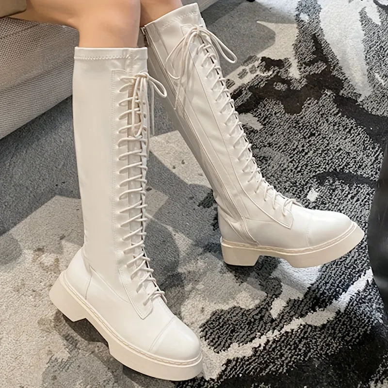 Women's Solid Color Stretch Slim Trendy Boots With Side Zipper
