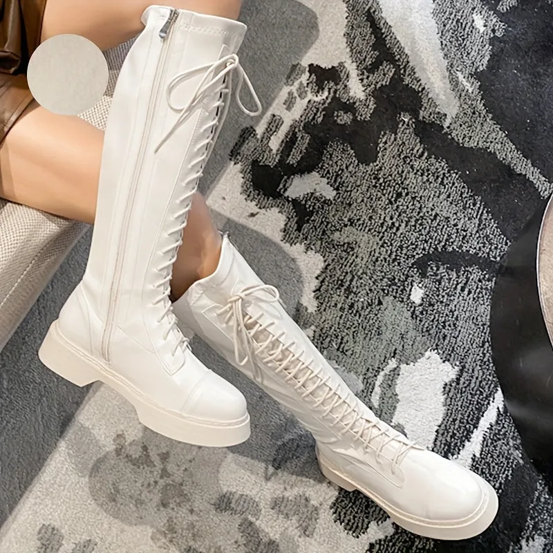 Women's Solid Color Stretch Slim Trendy Boots With Side Zipper
