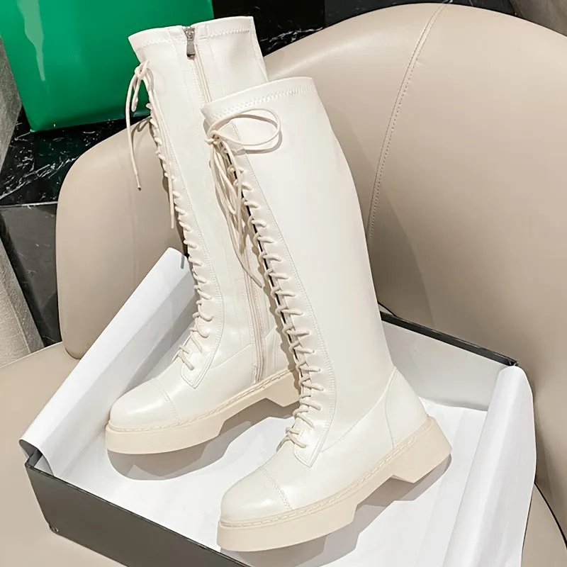Women's Solid Color Stretch Slim Trendy Boots With Side Zipper