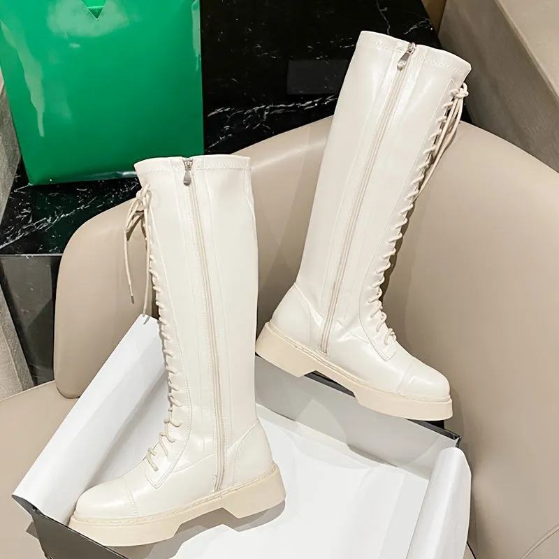 Women's Solid Color Stretch Slim Trendy Boots With Side Zipper