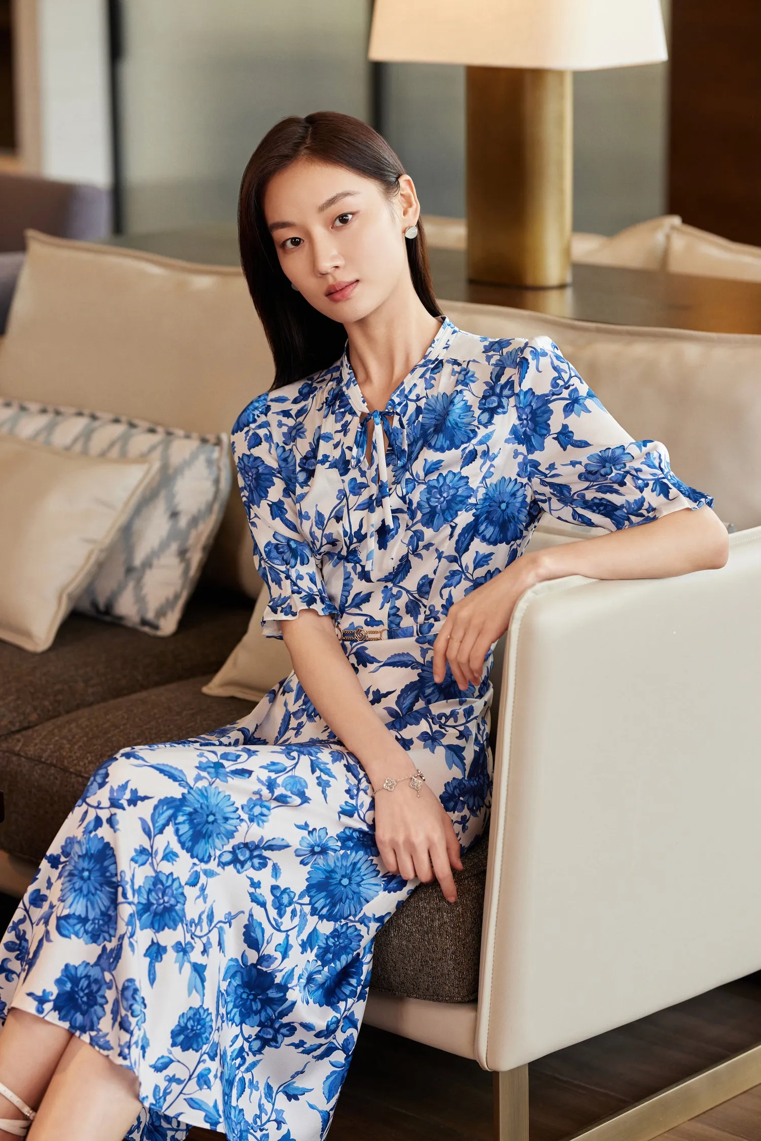 YAYING Mulberry Silk Floral Print Dress